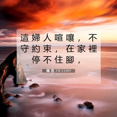 Picture 07 - 箴 言 7:11 CUVT - 這 婦 人 喧 嚷 ， 不 守 約 束 ， 在 - Bible Verse Picture