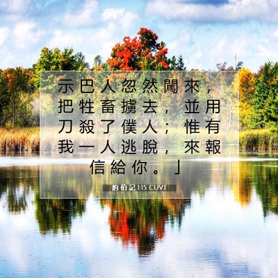 Picture 07 - 約 伯 記 1:15 CUVT - 示 巴 人 忽 然 闖 來 ， 把 牲 畜 擄 - Bible Verse Picture