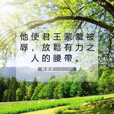 Picture 07 - 約 伯 記 12:21 CUVT - 他 使 君 王 蒙 羞 被 辱 ， 放 鬆 有 - Bible Verse Picture
