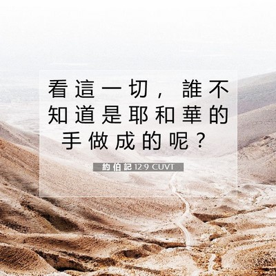 Picture 07 - 約 伯 記 12:9 CUVT - 看 這 一 切 ， 誰 不 知 道 是 耶 和 - Bible Verse Picture