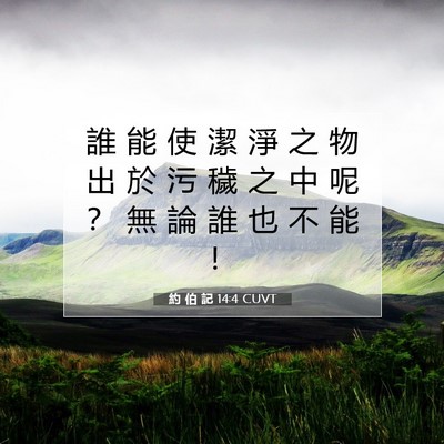 Picture 07 - 約 伯 記 14:4 CUVT - 誰 能 使 潔 淨 之 物 出 於 污 穢 之 - Bible Verse Picture