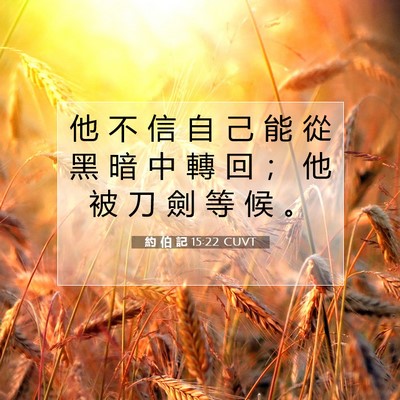 Picture 07 - 約 伯 記 15:22 CUVT - 他 不 信 自 己 能 從 黑 暗 中 轉 回 - Bible Verse Picture