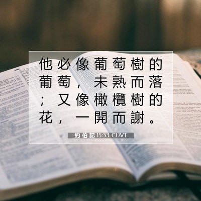 Picture 07 - 約 伯 記 15:33 CUVT - 他 必 像 葡 萄 樹 的 葡 萄 ， 未 熟 - Bible Verse Picture