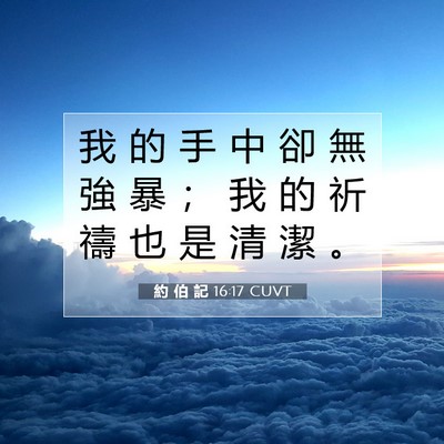 Picture 07 - 約 伯 記 16:17 CUVT - 我 的 手 中 卻 無 強 暴 ； 我 的 祈 - Bible Verse Picture
