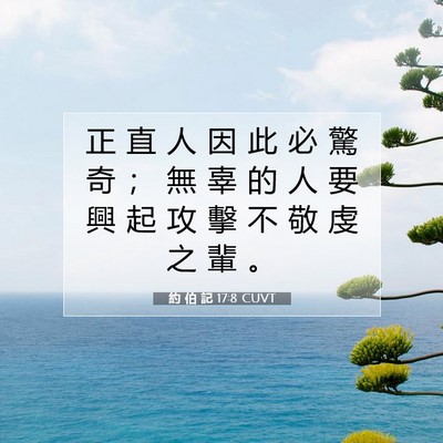 Picture 07 - 約 伯 記 17:8 CUVT - 正 直 人 因 此 必 驚 奇 ； 無 辜 的 - Bible Verse Picture