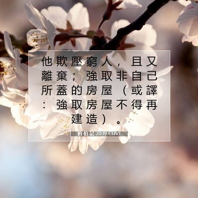 Picture 07 - 約 伯 記 20:19 CUVT - 他 欺 壓 窮 人 ， 且 又 離 棄 ； 強 - Bible Verse Picture