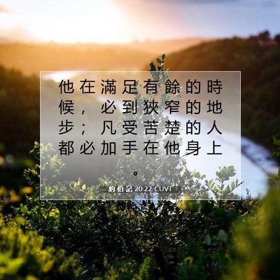 Picture 07 - 約 伯 記 20:22 CUVT - 他 在 滿 足 有 餘 的 時 候 ， 必 到 - Bible Verse Picture