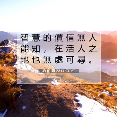 Picture 07 - 約 伯 記 28:13 CUVT - 智 慧 的 價 值 無 人 能 知 ， 在 活 - Bible Verse Picture
