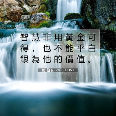 Picture 07 - 約 伯 記 28:15 CUVT - 智 慧 非 用 黃 金 可 得 ， 也 不 能 - Bible Verse Picture
