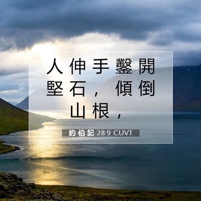 Picture 07 - 約 伯 記 28:9 CUVT - 人 伸 手 鑿 開 堅 石 ， 傾 倒 山 根 - Bible Verse Picture