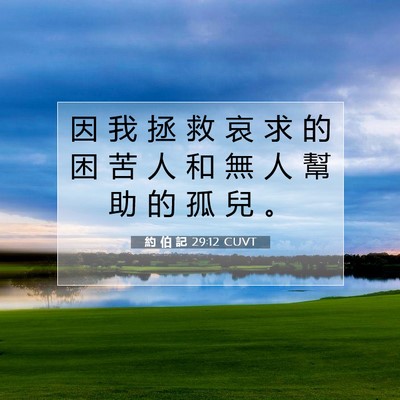 Picture 07 - 約 伯 記 29:12 CUVT - 因 我 拯 救 哀 求 的 困 苦 人 和 無 - Bible Verse Picture