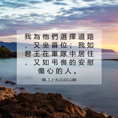 Picture 07 - 約 伯 記 29:25 CUVT - 我 為 他 們 選 擇 道 路 ， 又 坐 首 - Bible Verse Picture