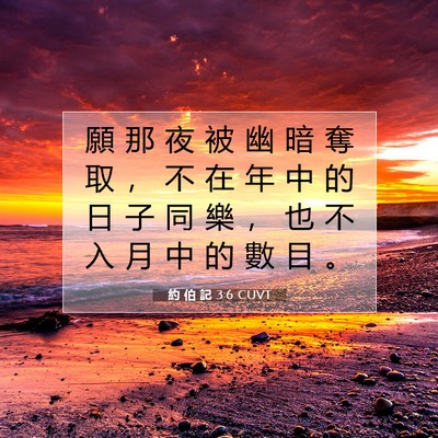 Picture 07 - 約 伯 記 3:6 CUVT - 願 那 夜 被 幽 暗 奪 取 ， 不 在 年 - Bible Verse Picture