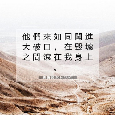 Picture 07 - 約 伯 記 30:14 CUVT - 他 們 來 如 同 闖 進 大 破 口 ， 在 - Bible Verse Picture