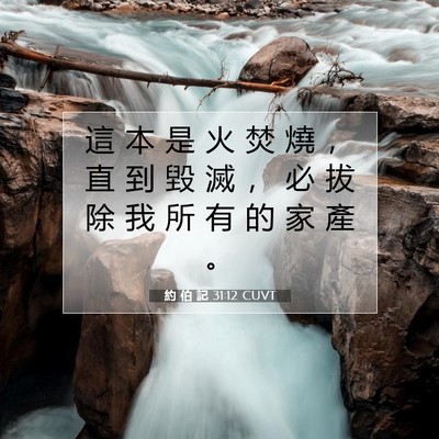 Picture 07 - 約 伯 記 31:12 CUVT - 這 本 是 火 焚 燒 ， 直 到 毀 滅 ， - Bible Verse Picture