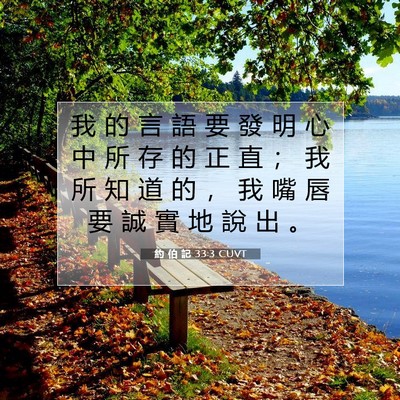 Picture 07 - 約 伯 記 33:3 CUVT - 我 的 言 語 要 發 明 心 中 所 存 的 - Bible Verse Picture