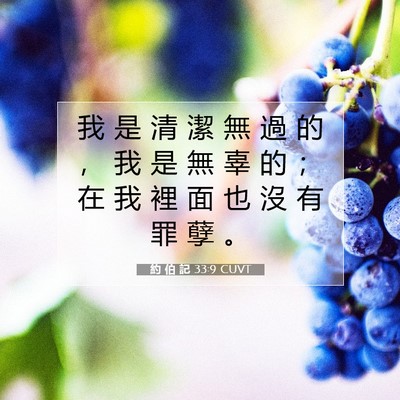 Picture 07 - 約 伯 記 33:9 CUVT - 我 是 清 潔 無 過 的 ， 我 是 無 辜 - Bible Verse Picture