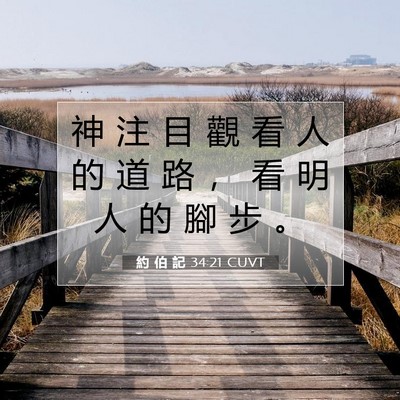 Picture 07 - 約 伯 記 34:21 CUVT - 神 注 目 觀 看 人 的 道 路 ， 看 明 - Bible Verse Picture