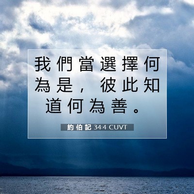 Picture 07 - 約 伯 記 34:4 CUVT - 我 們 當 選 擇 何 為 是 ， 彼 此 知 - Bible Verse Picture