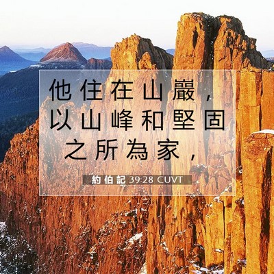 Picture 07 - 約 伯 記 39:28 CUVT - 他 住 在 山 巖 ， 以 山 峰 和 堅 固 - Bible Verse Picture