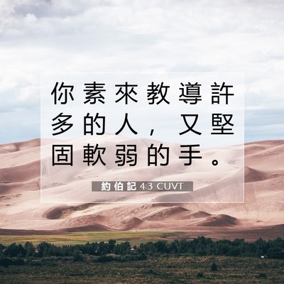 Picture 07 - 約 伯 記 4:3 CUVT - 你 素 來 教 導 許 多 的 人 ， 又 堅 - Bible Verse Picture