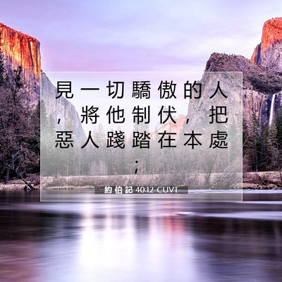 Picture 07 - 約 伯 記 40:12 CUVT - 見 一 切 驕 傲 的 人 ， 將 他 制 伏 - Bible Verse Picture