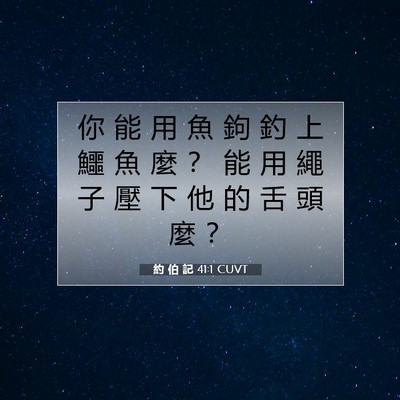 Picture 07 - 約 伯 記 41:1 CUVT - 你 能 用 魚 鉤 釣 上 鱷 魚 麼 ？ 能 - Bible Verse Picture