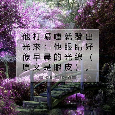 Picture 07 - 約 伯 記 41:18 CUVT - 他 打 噴 嚏 就 發 出 光 來 ； 他 眼 - Bible Verse Picture