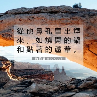 Picture 07 - 約 伯 記 41:20 CUVT - 從 他 鼻 孔 冒 出 煙 來 ， 如 燒 開 - Bible Verse Picture