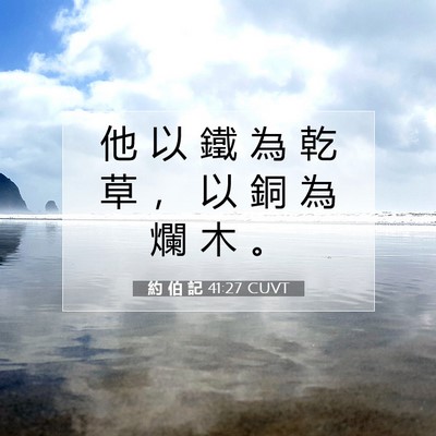 Picture 07 - 約 伯 記 41:27 CUVT - 他 以 鐵 為 乾 草 ， 以 銅 為 爛 木 - Bible Verse Picture