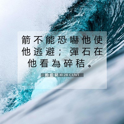 Picture 07 - 約 伯 記 41:28 CUVT - 箭 不 能 恐 嚇 他 使 他 逃 避 ； 彈 - Bible Verse Picture