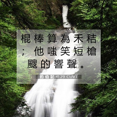Picture 07 - 約 伯 記 41:29 CUVT - 棍 棒 算 為 禾 秸 ； 他 嗤 笑 短 槍 - Bible Verse Picture