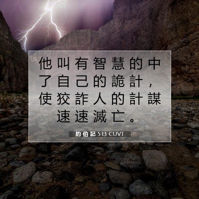 Picture 07 - 約 伯 記 5:13 CUVT - 他 叫 有 智 慧 的 中 了 自 己 的 詭 - Bible Verse Picture