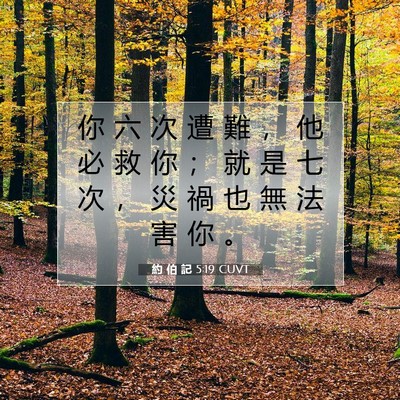 Picture 07 - 約 伯 記 5:19 CUVT - 你 六 次 遭 難 ， 他 必 救 你 ； 就 - Bible Verse Picture