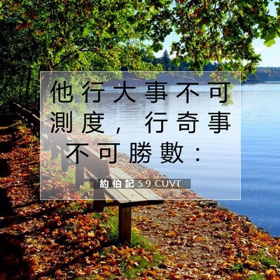 Picture 07 - 約 伯 記 5:9 CUVT - 他 行 大 事 不 可 測 度 ， 行 奇 事 - Bible Verse Picture