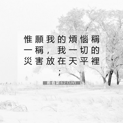 Picture 07 - 約 伯 記 6:2 CUVT - 惟 願 我 的 煩 惱 稱 一 稱 ， 我 一 - Bible Verse Picture