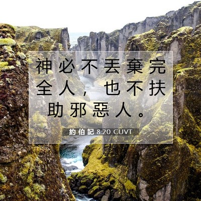 Picture 07 - 約 伯 記 8:20 CUVT - 神 必 不 丟 棄 完 全 人 ， 也 不 扶 - Bible Verse Picture
