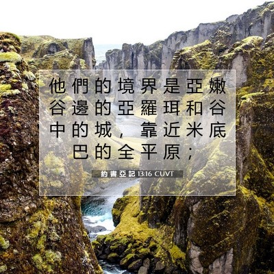 Picture 07 - 約 書 亞 記 13:16 CUVT - 他 們 的 境 界 是 亞 嫩 谷 邊 的 亞 - Bible Verse Picture