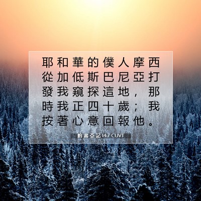 Picture 07 - 約 書 亞 記 14:7 CUVT - 耶 和 華 的 僕 人 摩 西 從 加 低 斯 - Bible Verse Picture