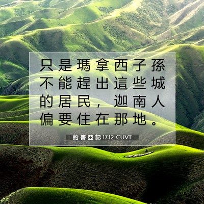 Picture 07 - 約 書 亞 記 17:12 CUVT - 只 是 瑪 拿 西 子 孫 不 能 趕 出 這 - Bible Verse Picture
