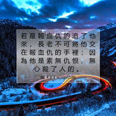 Picture 07 - 約 書 亞 記 20:5 CUVT - 若 是 報 血 仇 的 追 了 他 來 ， 長 - Bible Verse Picture