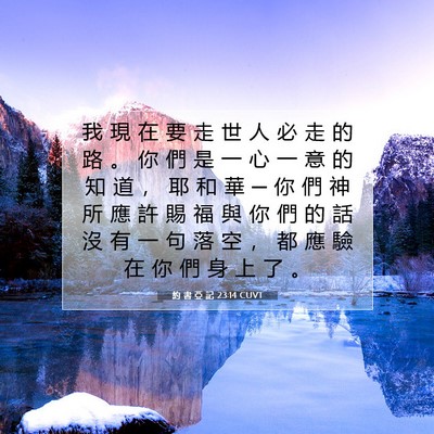 Picture 07 - 約 書 亞 記 23:14 CUVT - 我 現 在 要 走 世 人 必 走 的 路 。 - Bible Verse Picture