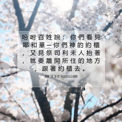 Picture 07 - 約 書 亞 記 3:3 CUVT - 吩 咐 百 姓 說 ： 你 們 看 見 耶 和 - Bible Verse Picture