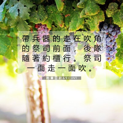 Picture 07 - 約 書 亞 記 6:9 CUVT - 帶 兵 器 的 走 在 吹 角 的 祭 司 前 - Bible Verse Picture