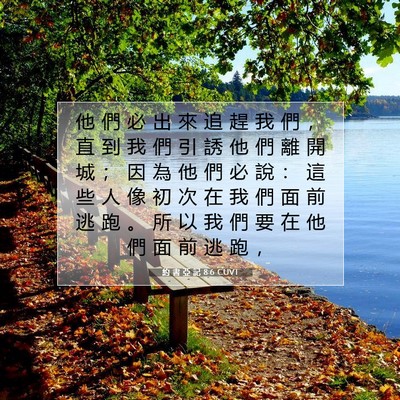 Picture 07 - 約 書 亞 記 8:6 CUVT - 他 們 必 出 來 追 趕 我 們 ， 直 到 - Bible Verse Picture