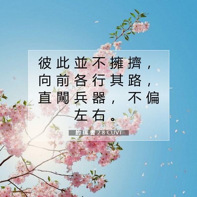 Picture 07 - 約 珥 書 2:8 CUVT - 彼 此 並 不 擁 擠 ， 向 前 各 行 其 - Bible Verse Picture