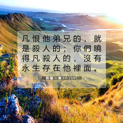 Picture 07 - 約 翰 一 書 3:15 CUVT - 凡 恨 他 弟 兄 的 ， 就 是 殺 人 的 - Bible Verse Picture