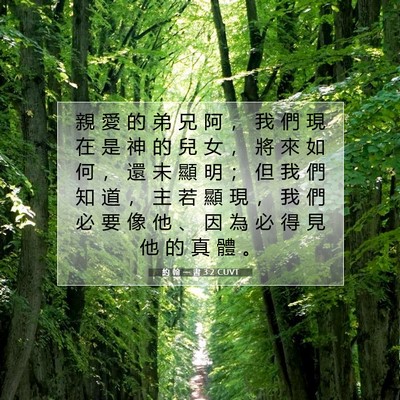 Picture 07 - 約 翰 一 書 3:2 CUVT - 親 愛 的 弟 兄 阿 ， 我 們 現 在 是 - Bible Verse Picture