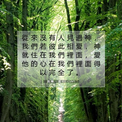Picture 07 - 約 翰 一 書 4:12 CUVT - 從 來 沒 有 人 見 過 神 ， 我 們 若 - Bible Verse Picture