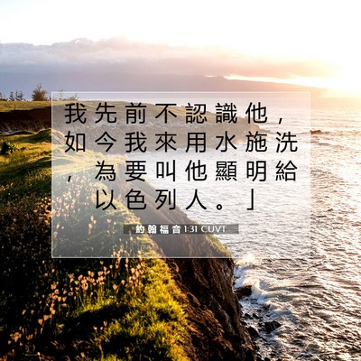 Picture 07 - 約 翰 福 音 1:31 CUVT - 我 先 前 不 認 識 他 ， 如 今 我 來 - Bible Verse Picture